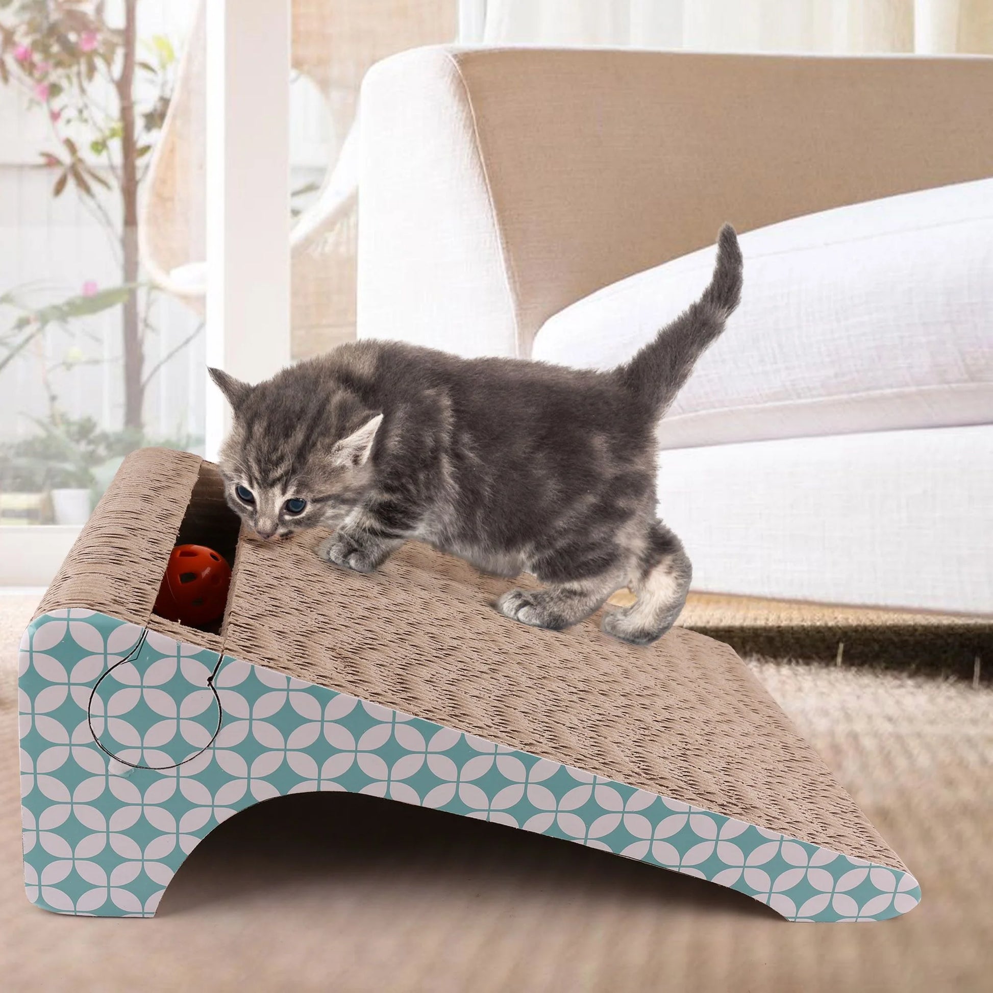 Primepets Cat Scratcher Cardboard, 2 in 1, Removable Corrugate Cat Scratching Pad with Catnip&Ball