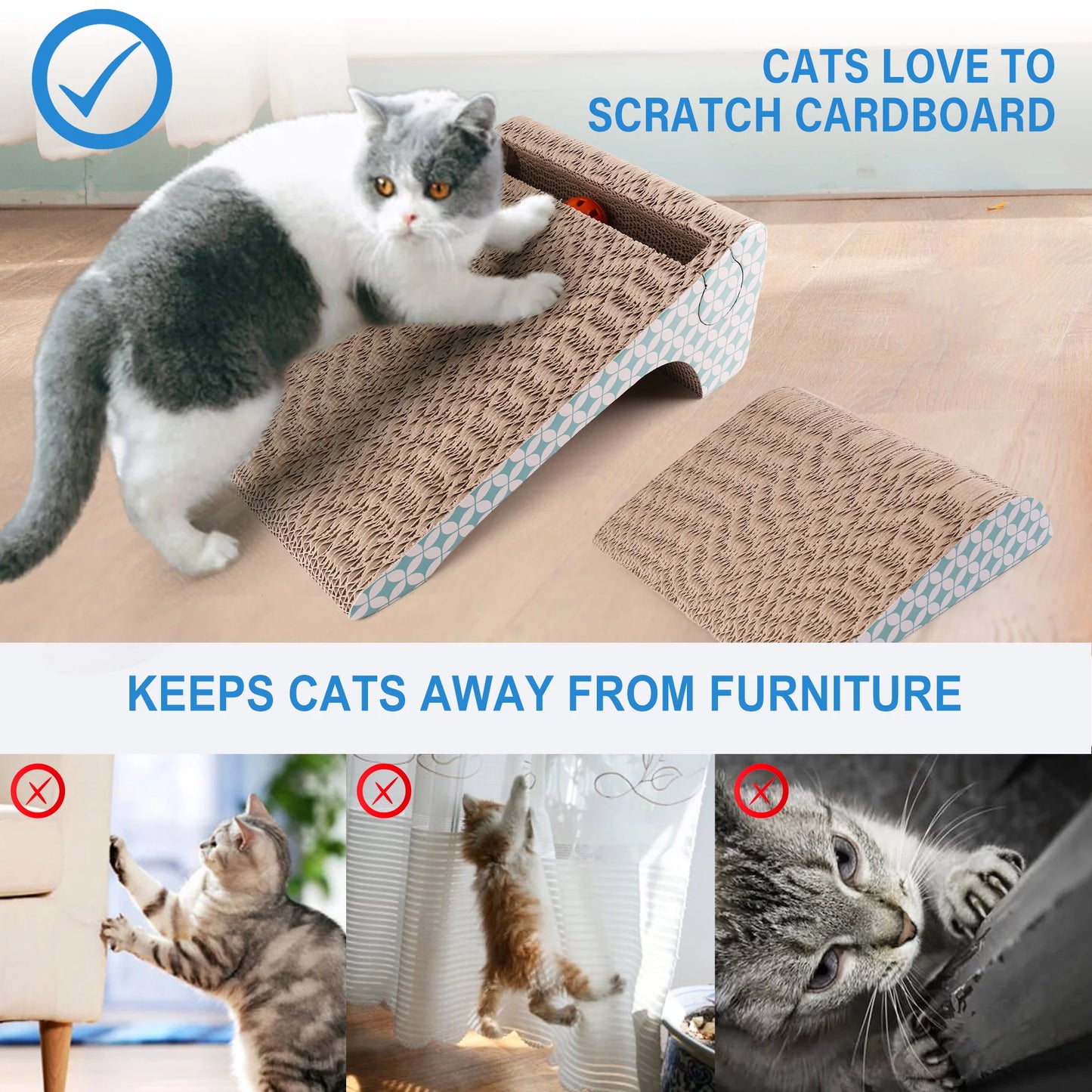 Primepets Cat Scratcher Cardboard, 2 in 1, Removable Corrugate Cat Scratching Pad with Catnip&Ball