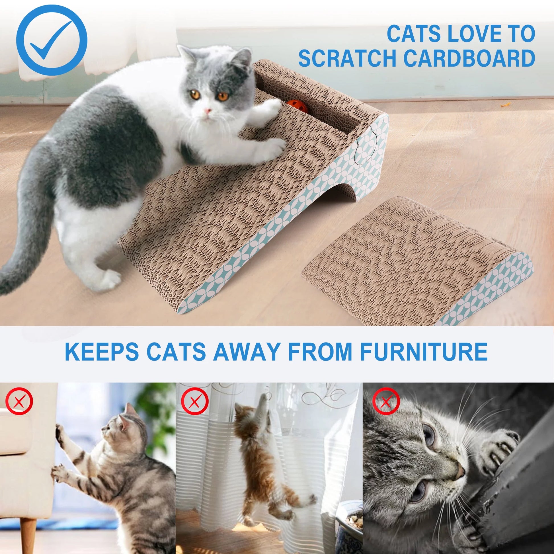 Primepets Cat Scratcher Cardboard, 2 in 1, Removable Corrugate Cat Scratching Pad with Catnip&Ball